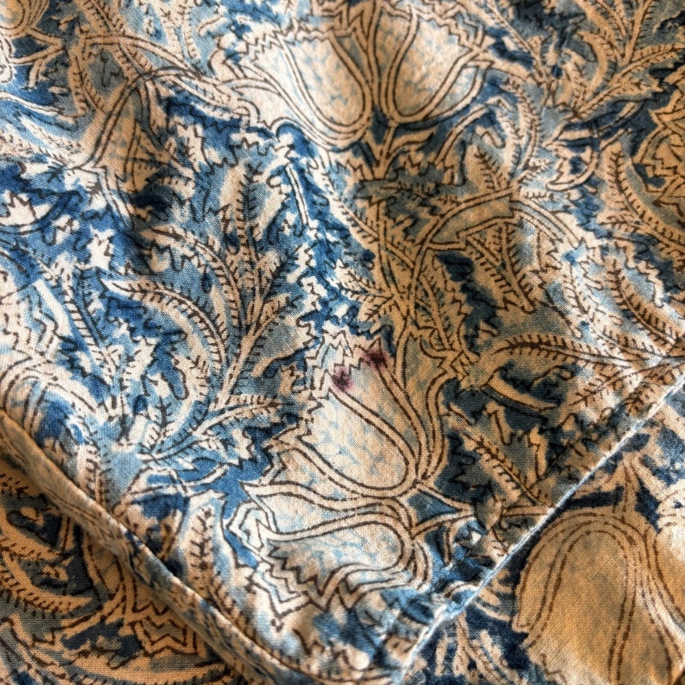 Pondicherri Blue Cream Floral Cotton Kimono Jacket Block Print India Womens OS - Picture 7 of 7
